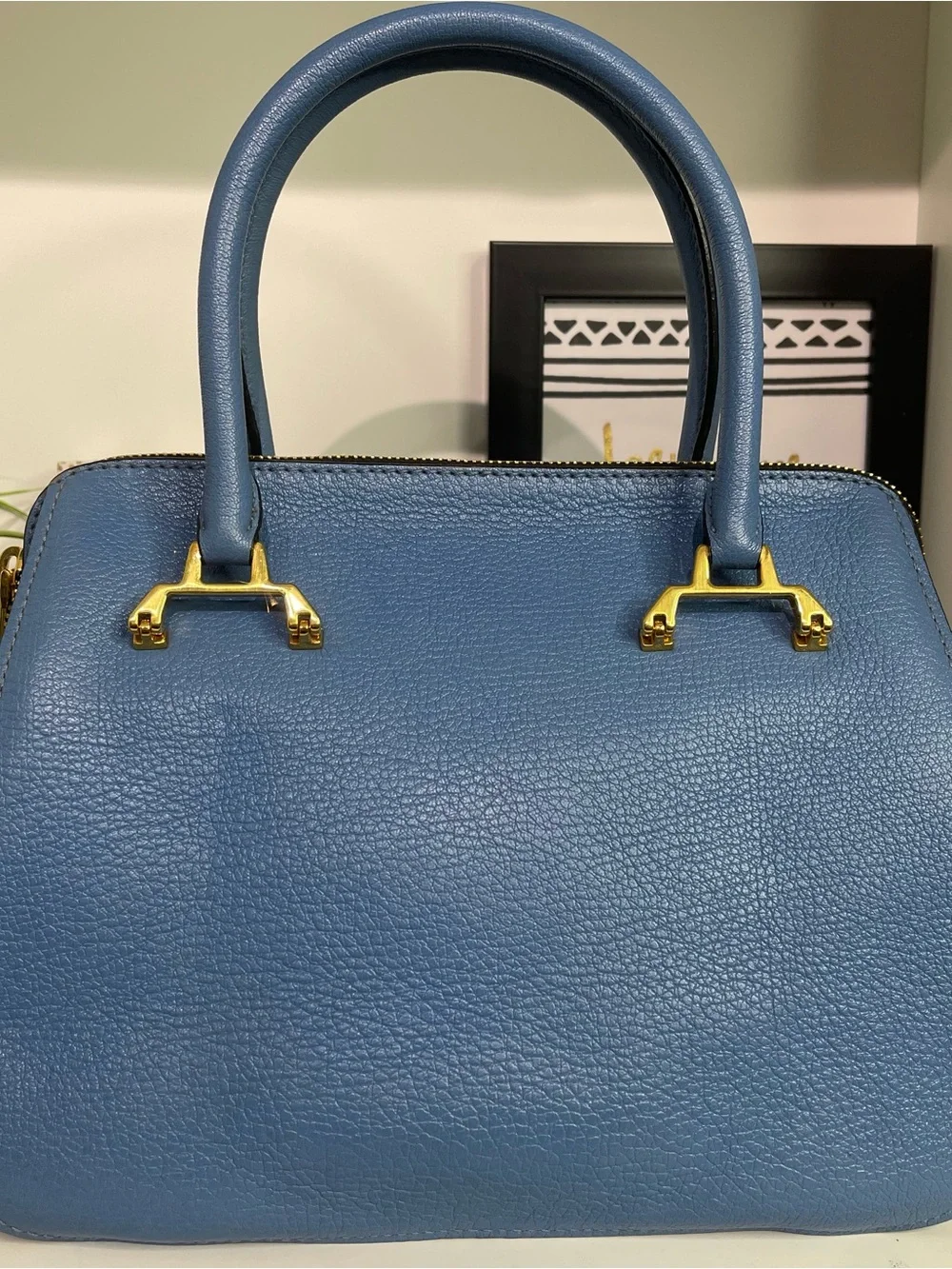 Miu Miu Cornflower Blue Pebbled Leather Satchel 2 Way with Gold Hardware